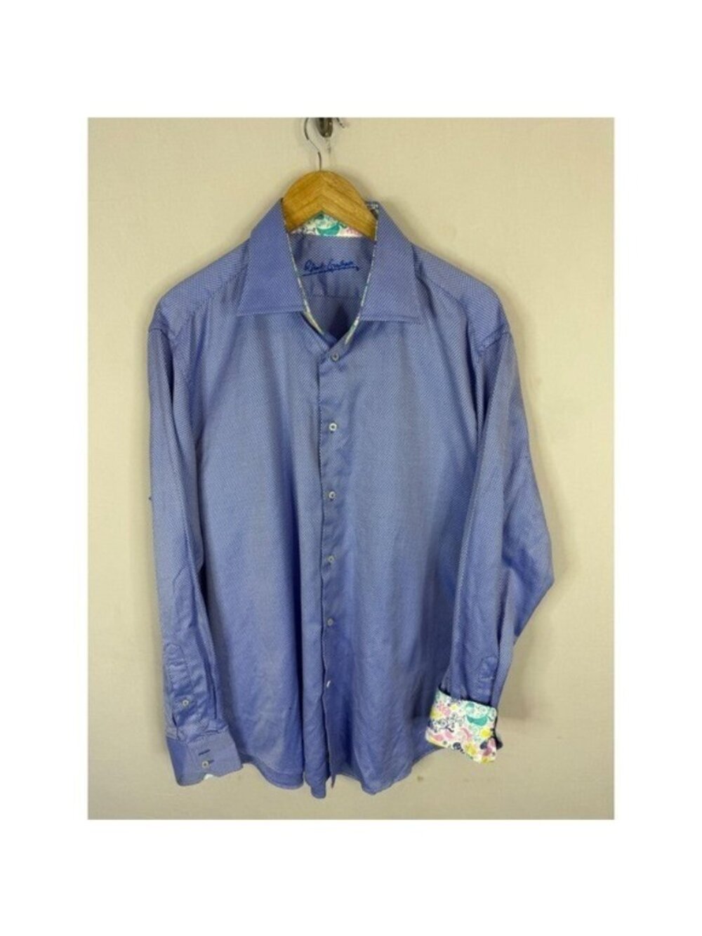 Robert Graham Mens Blue Geometric Diamond Print Button Down Shirt XL Skull Cuffs